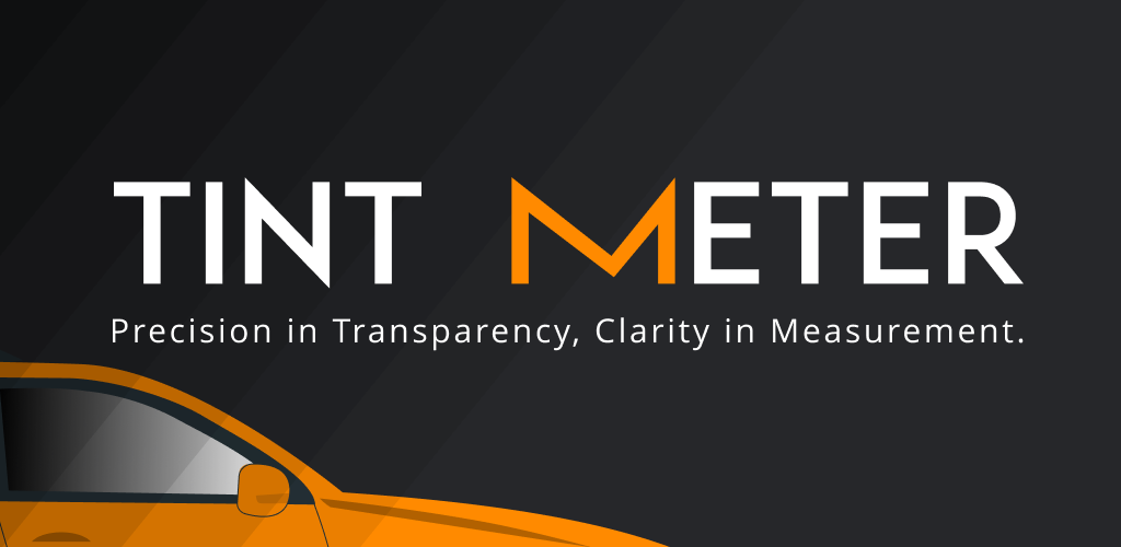 Tint Meter dark banner with TINT METER wordmark and orange car